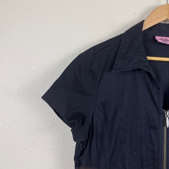 Harley Davidson Black Zip Front Short Sleeve Rhinestone Top Size XL Women - Picture 3 of 10